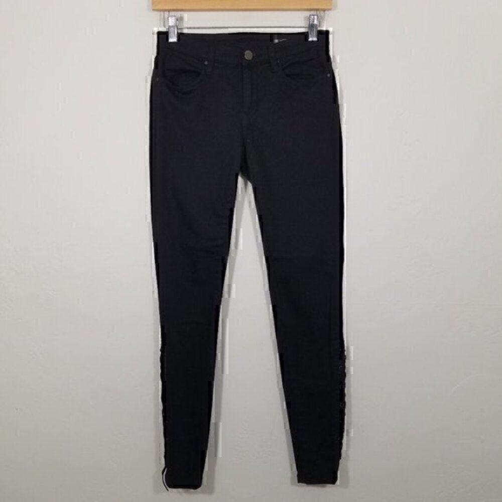 Blank NYC Intro Lace Up Leg Skinny Jeans Black Size 27